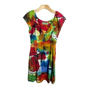 Jams World Colorful V Neck Mini Dress/Tunic Size Small FLAW
